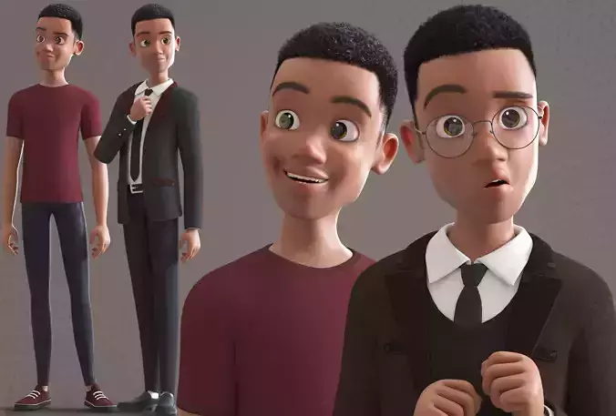 Cartoon Afro Father - Rigged - Teacher - Waiter - Mafia  3D model