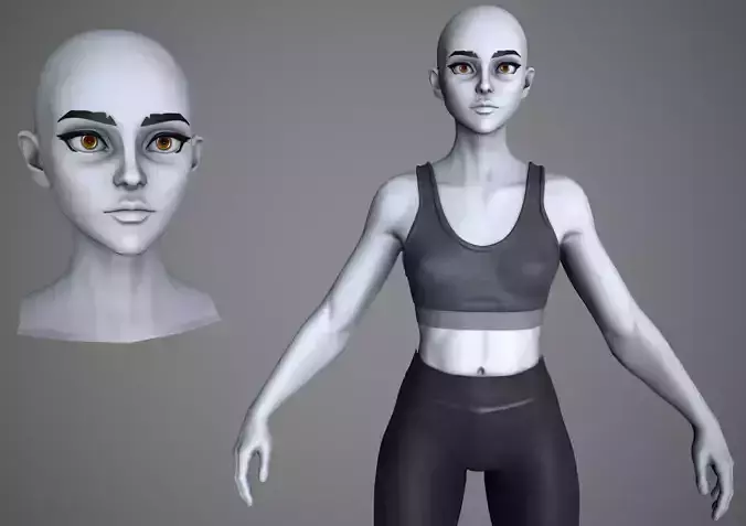 Stylized female character full body base mesh 3D model Low-poly 3D model