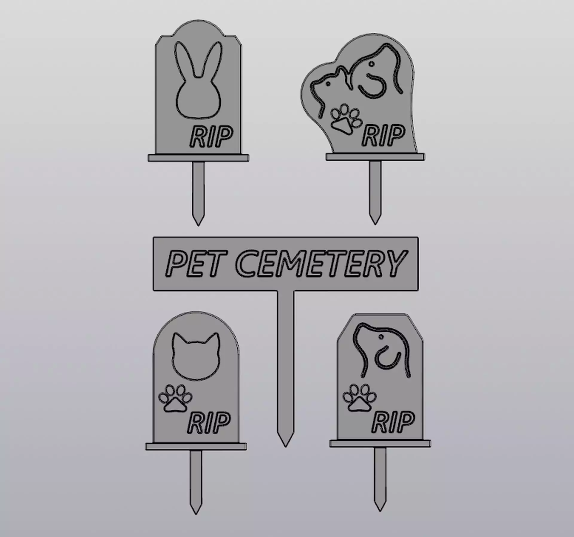 Set 5 models Pet cemetery Planter decoration 3D print model_0