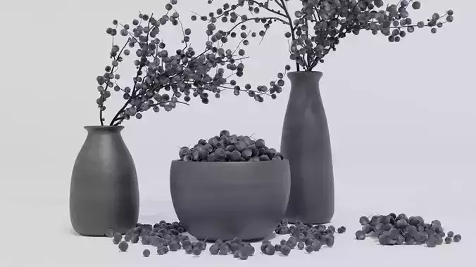 Blueberry Fruits with bowl and Branch photorealistic 