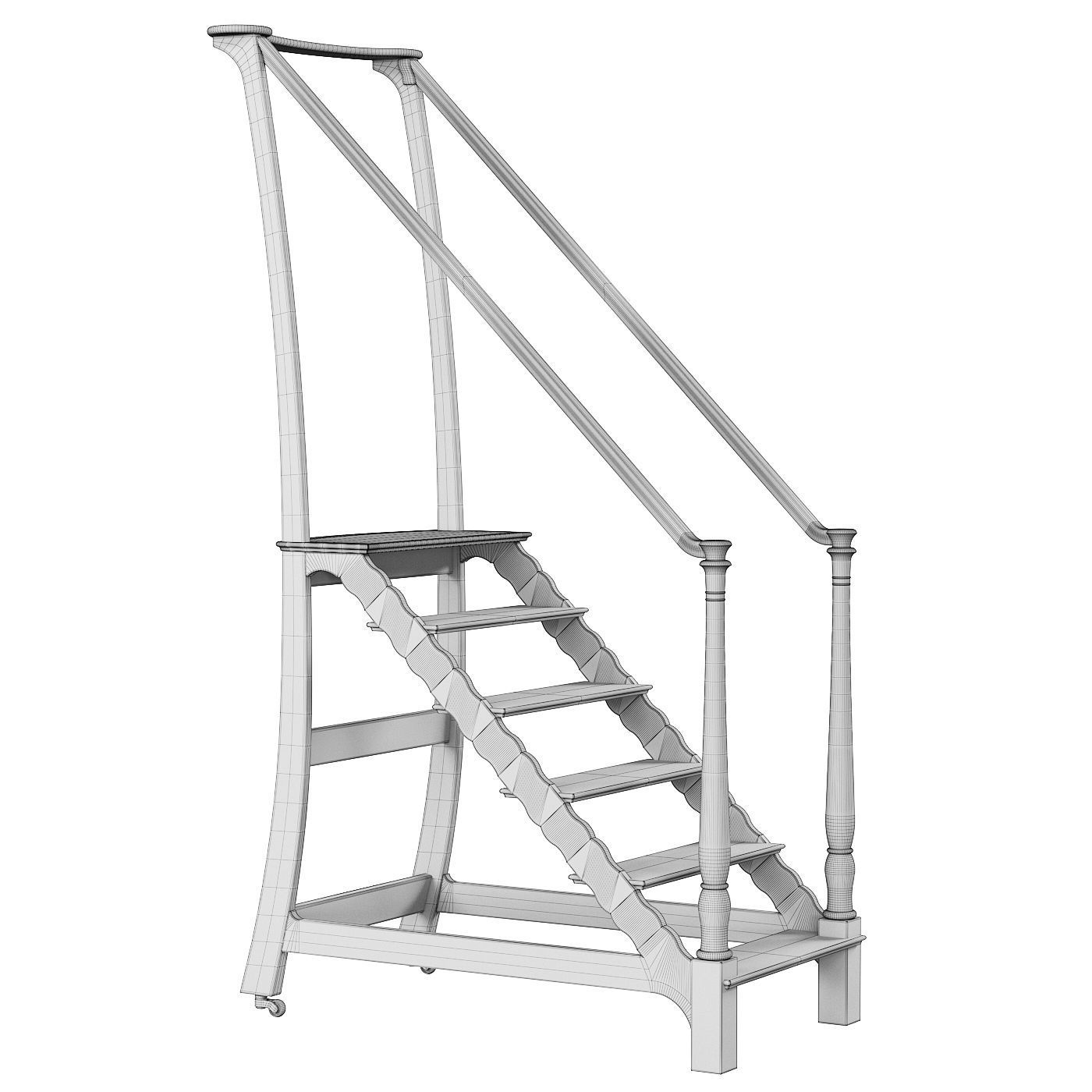 Vintage Library Ladder 3D model_4