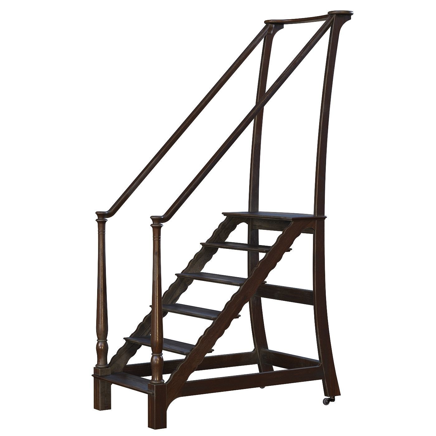 Vintage Library Ladder 3D model_3