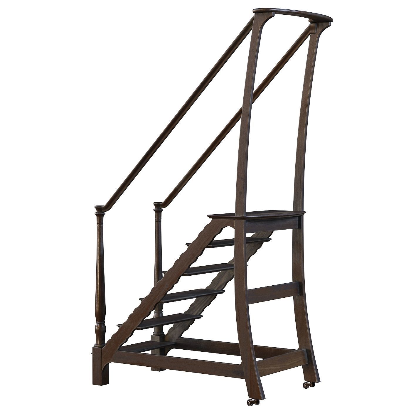 Vintage Library Ladder 3D model_2