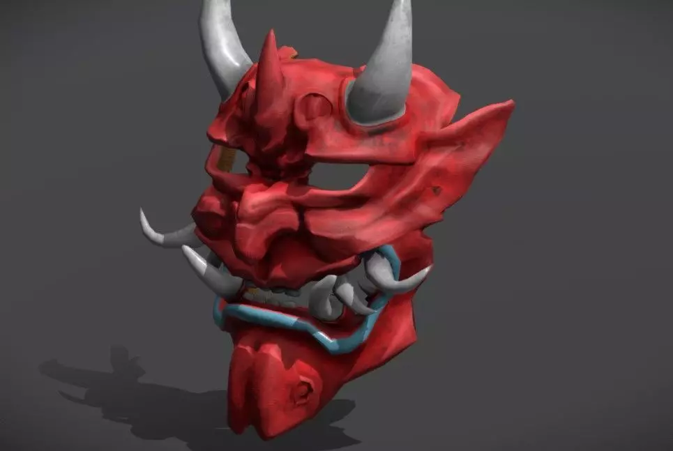Japan Oni Mask Hannya Mask  Samurai Mask 3D model Low-poly 3D model_0