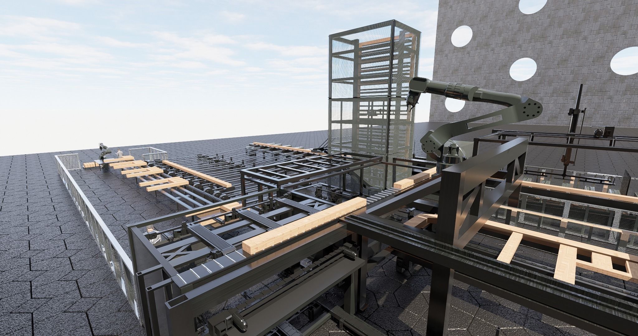 Assembly Line for Automatic House Building Structures Low-poly 3D model_22