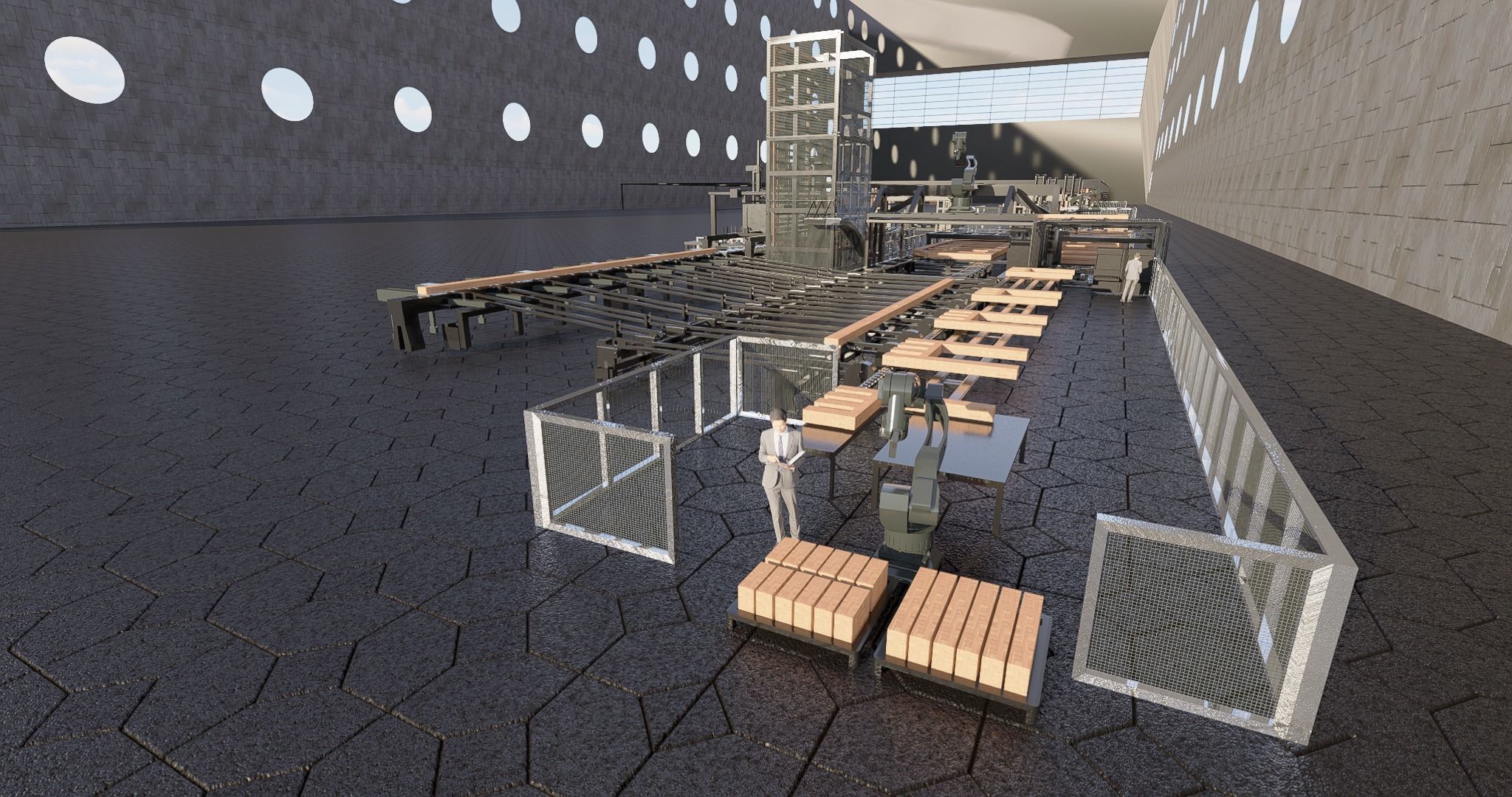 Assembly Line for Automatic House Building Structures Low-poly 3D model_1