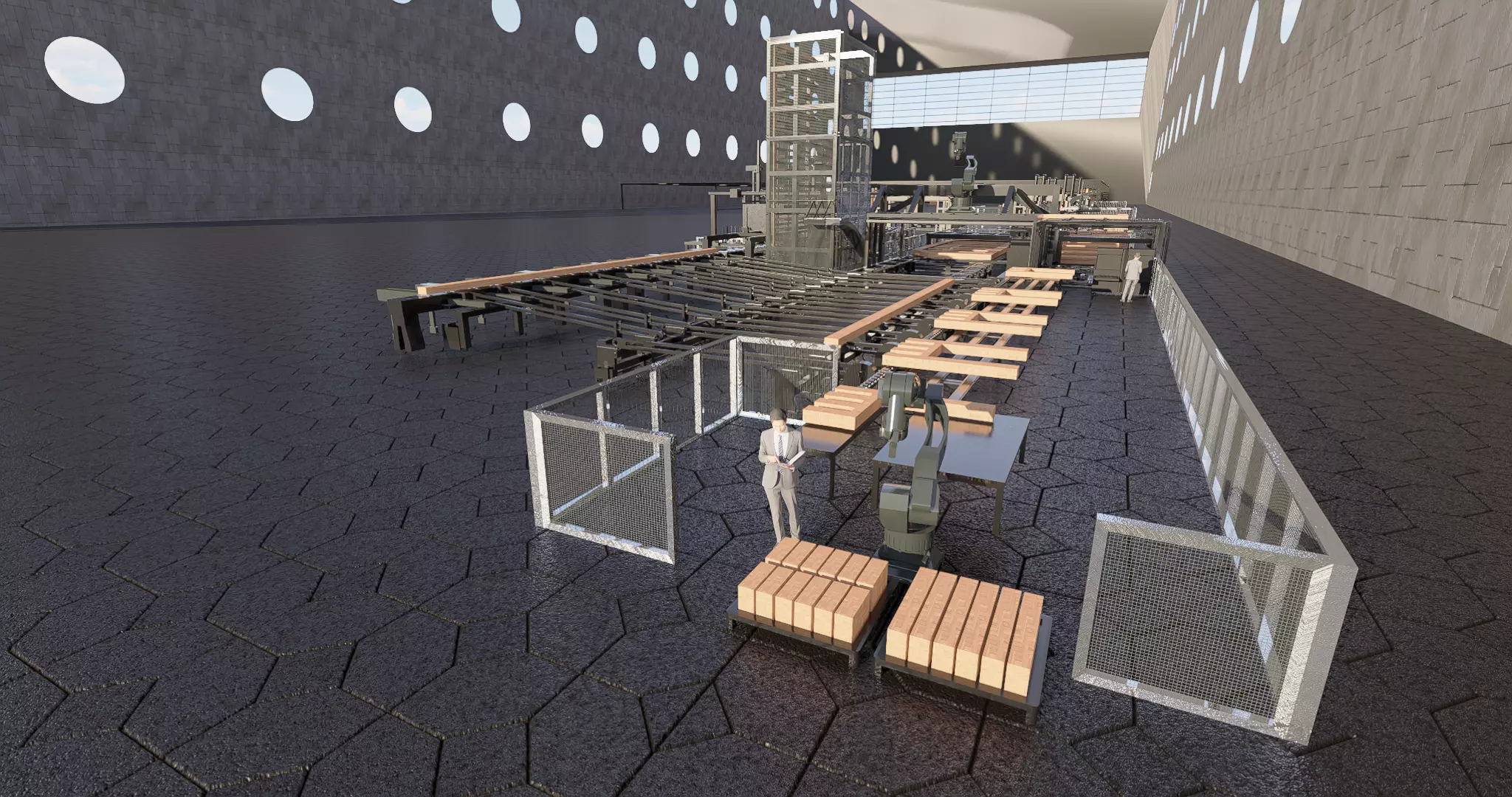 Assembly Line for Automatic House Building Structures Low-poly 3D model_0