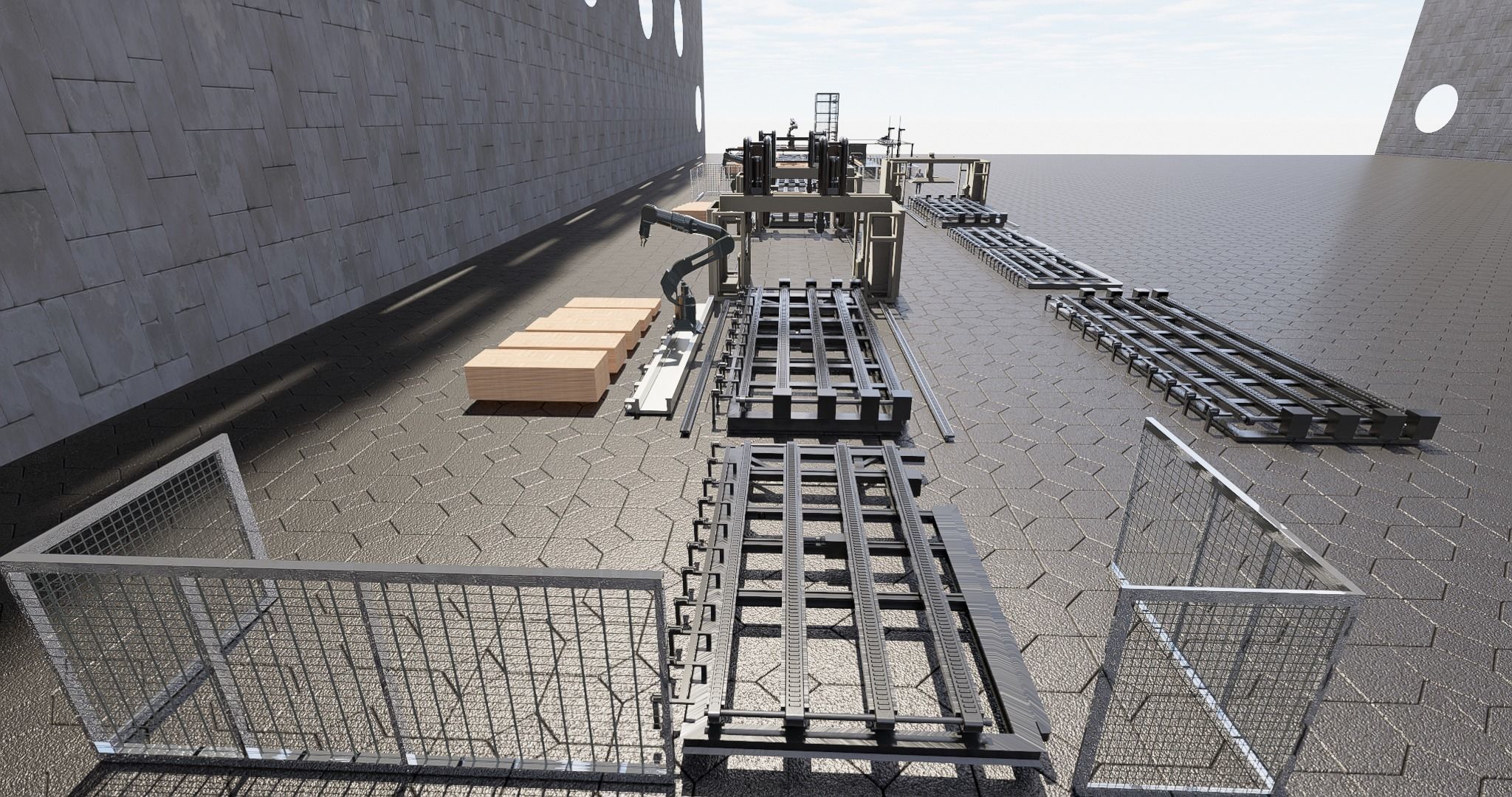 Assembly Line for Automatic House Building Structures Low-poly 3D model_13