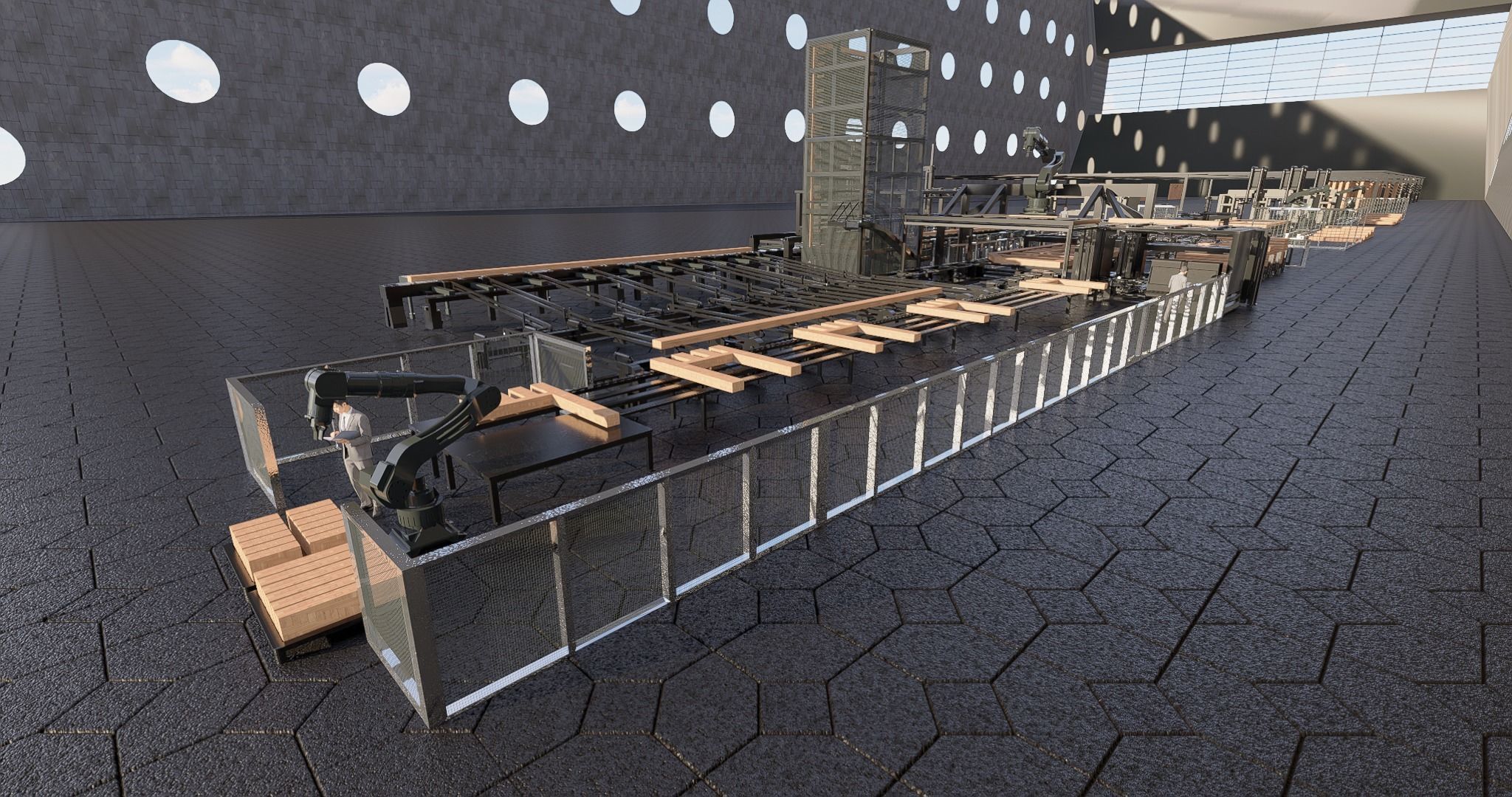 Assembly Line for Automatic House Building Structures Low-poly 3D model_7