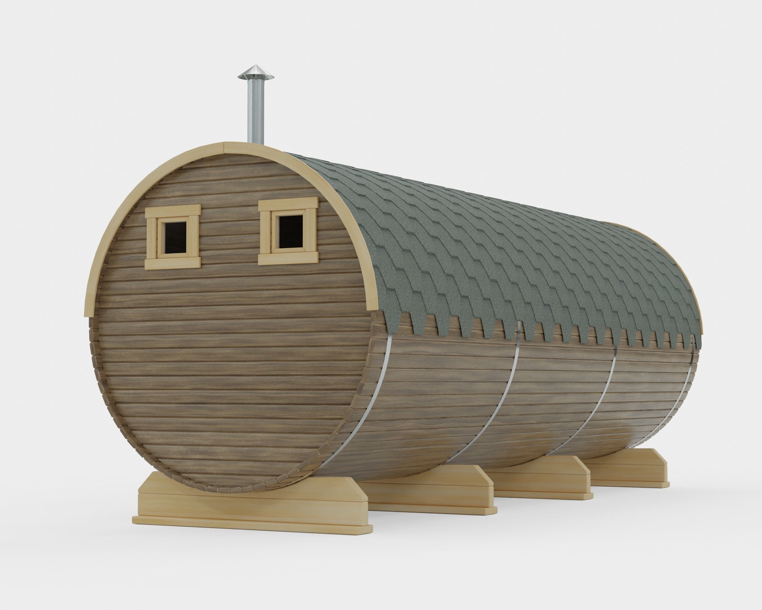 Sauna barrel set bath barrel house 3D model_3