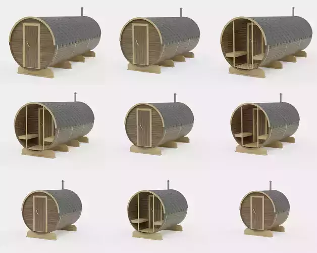 Sauna barrel set bath barrel house 3D model