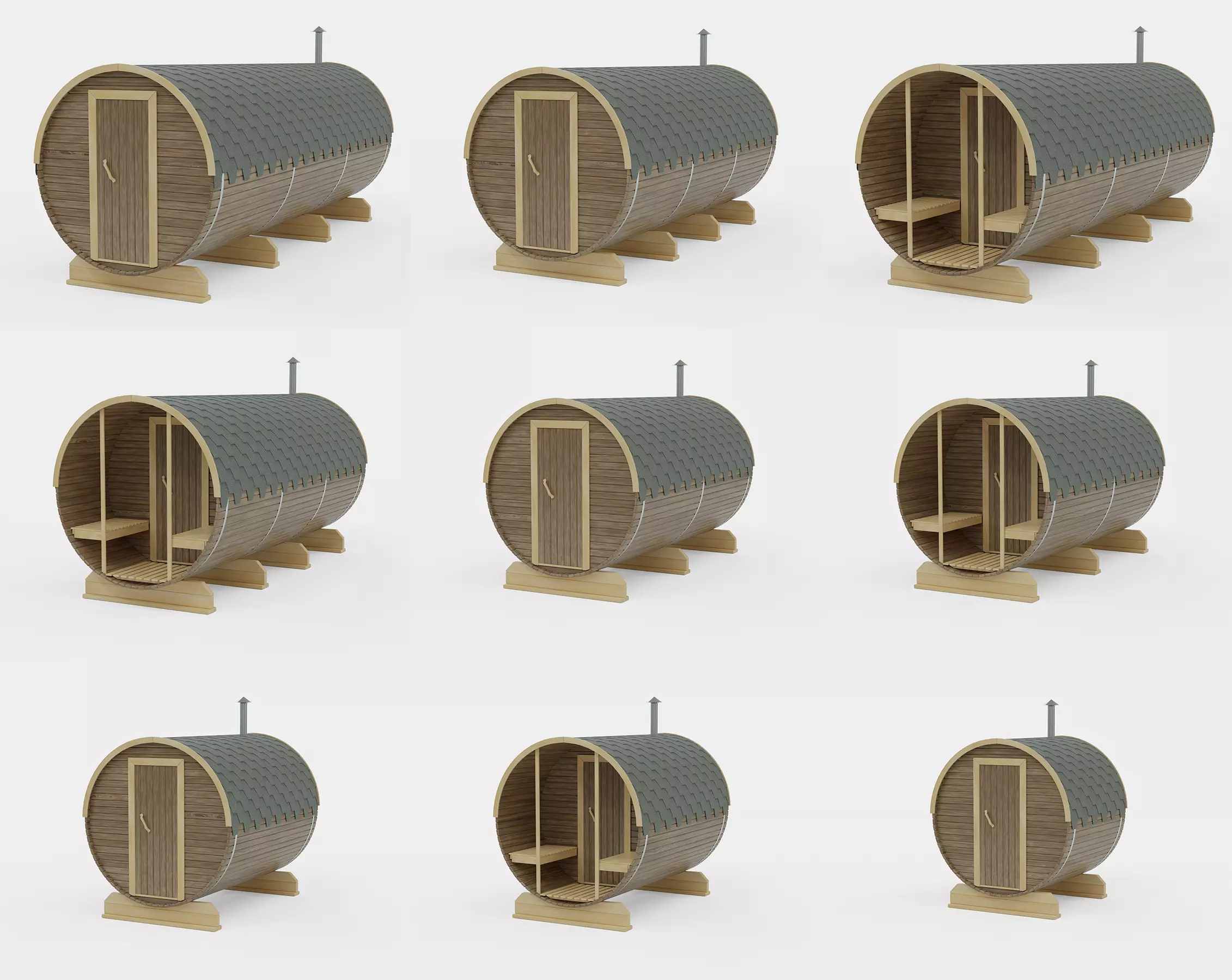 Sauna barrel set bath barrel house 3D model_0