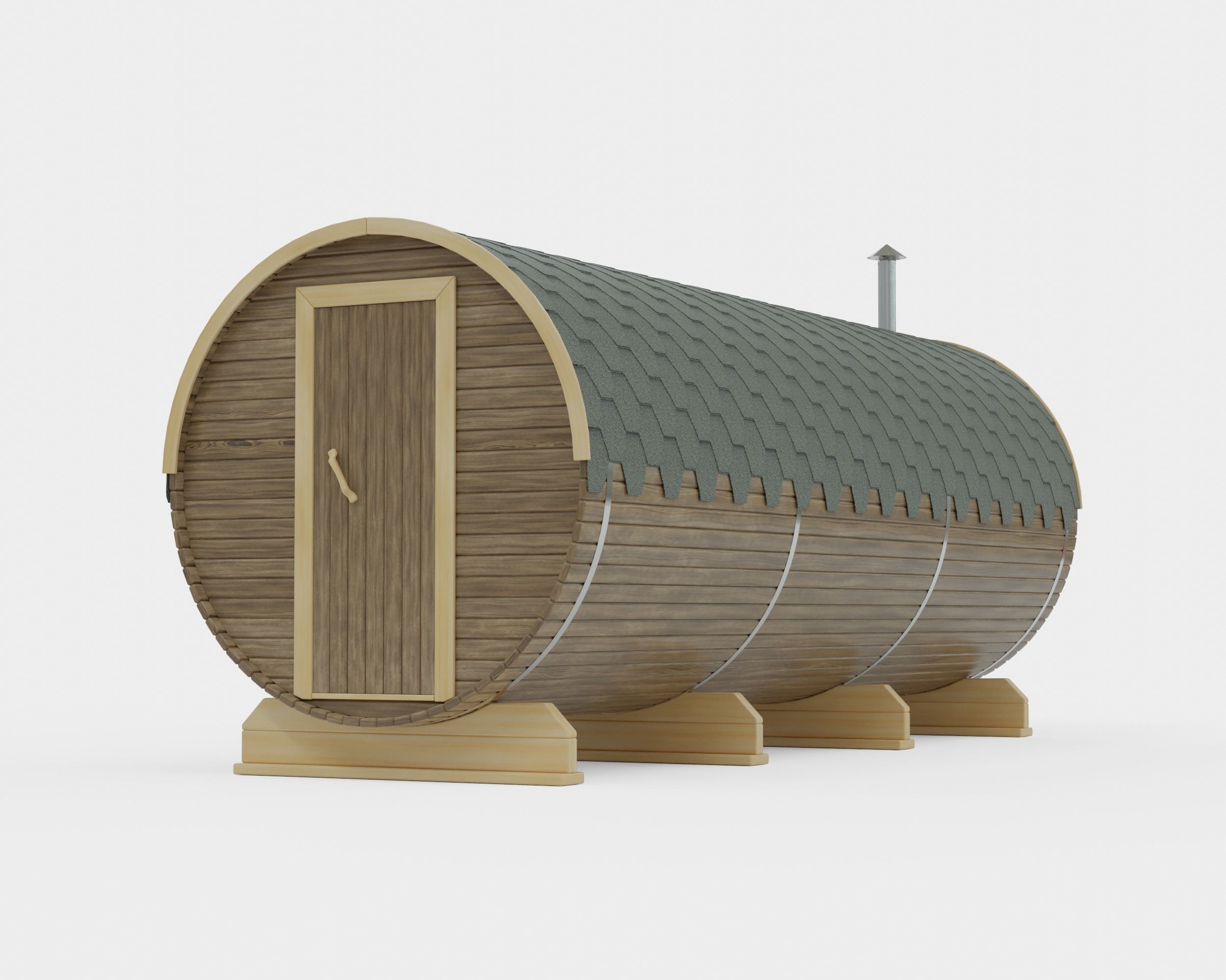 Sauna barrel set bath barrel house 3D model_2