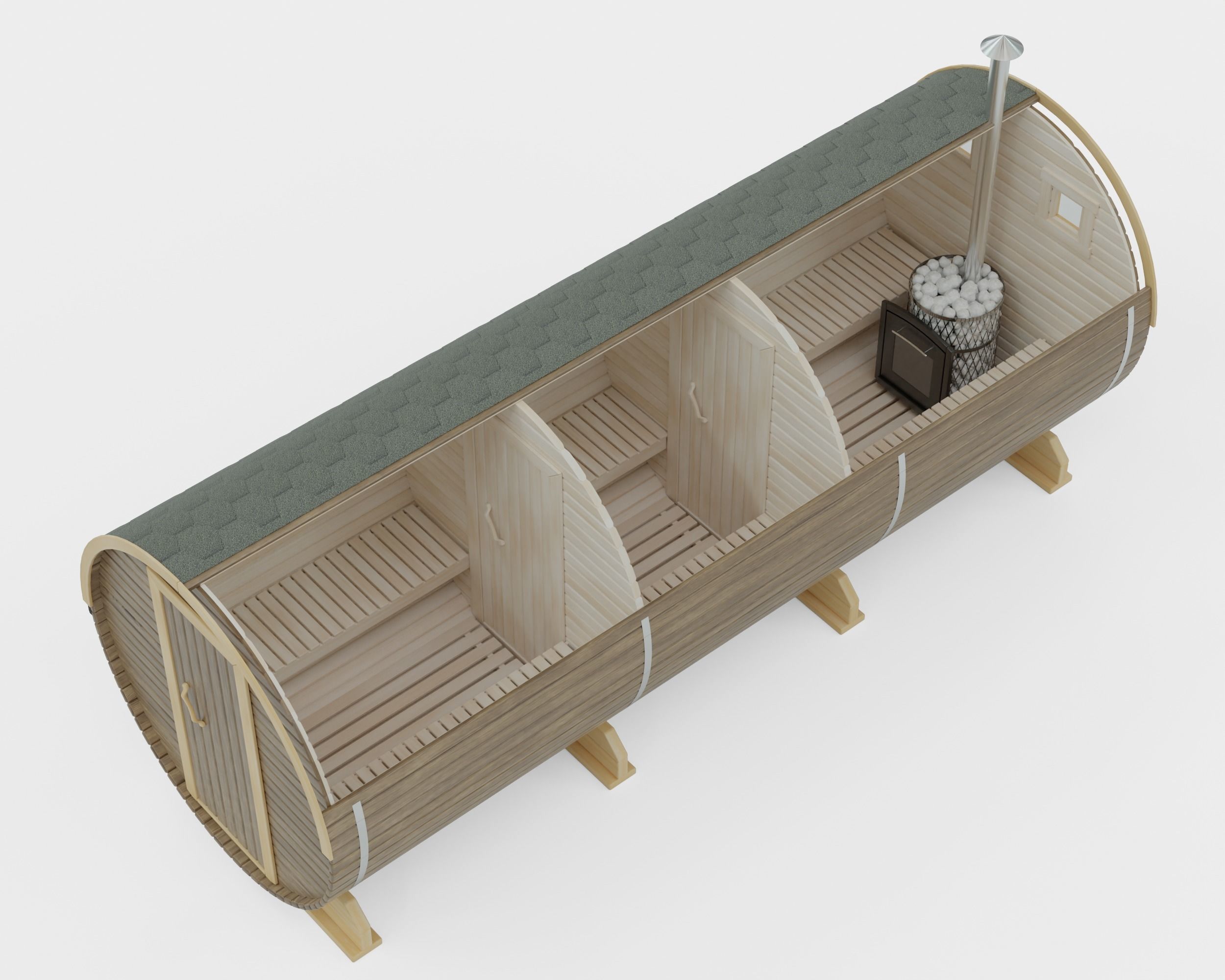 Sauna barrel set bath barrel house 3D model_4