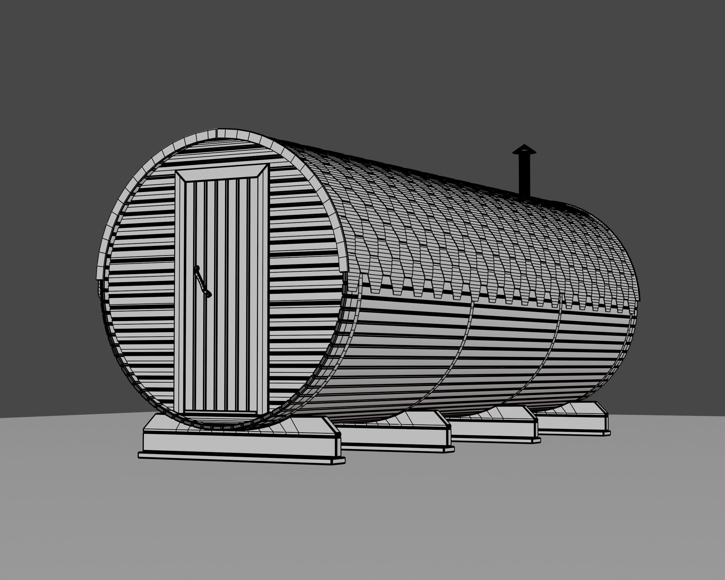 Sauna barrel set bath barrel house 3D model_5