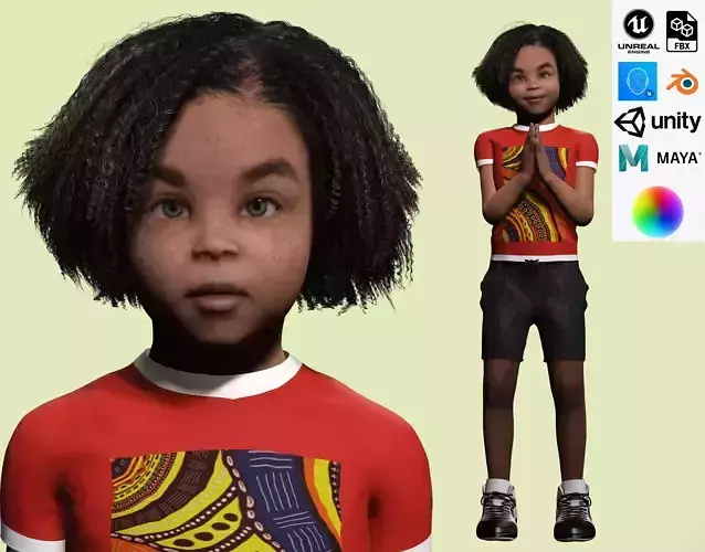 Ada-Realistic African child  Low-poly 3D model