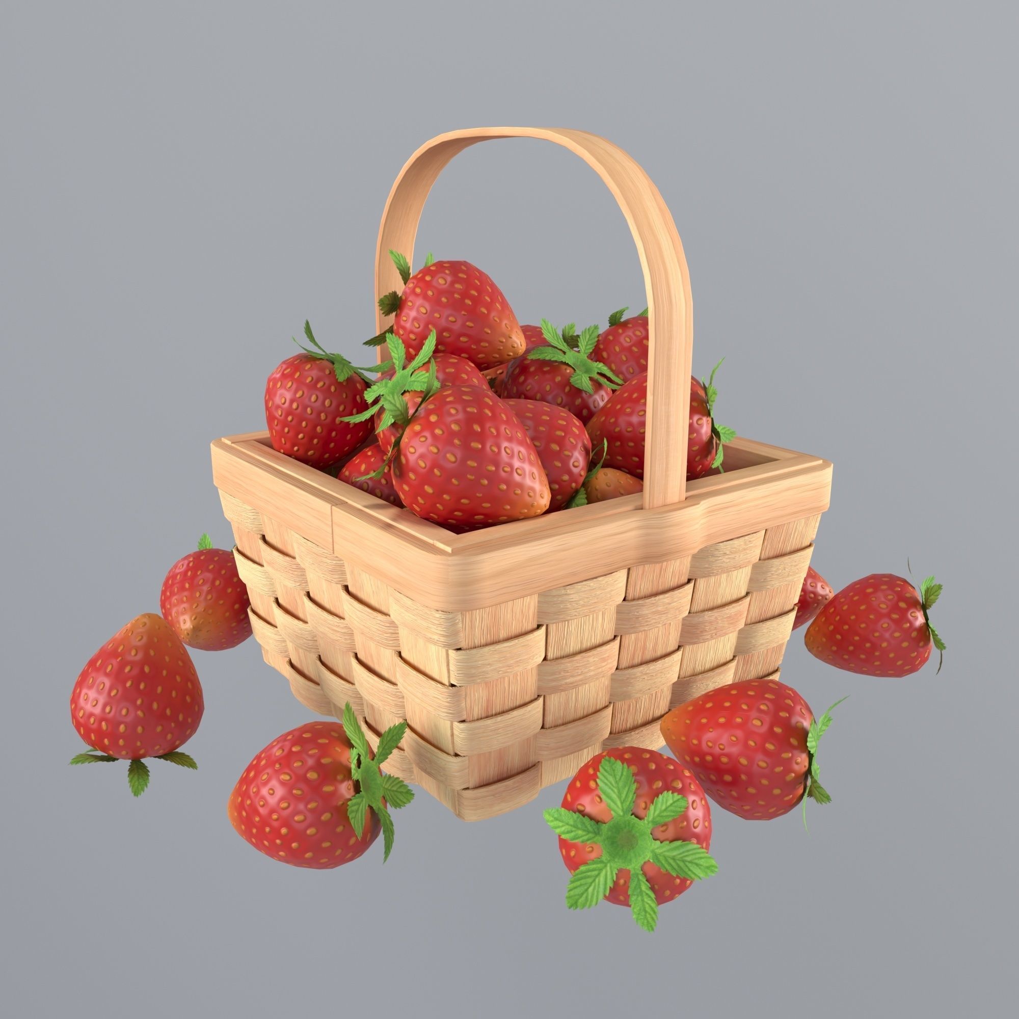 Basket with strawberries 3D model_1