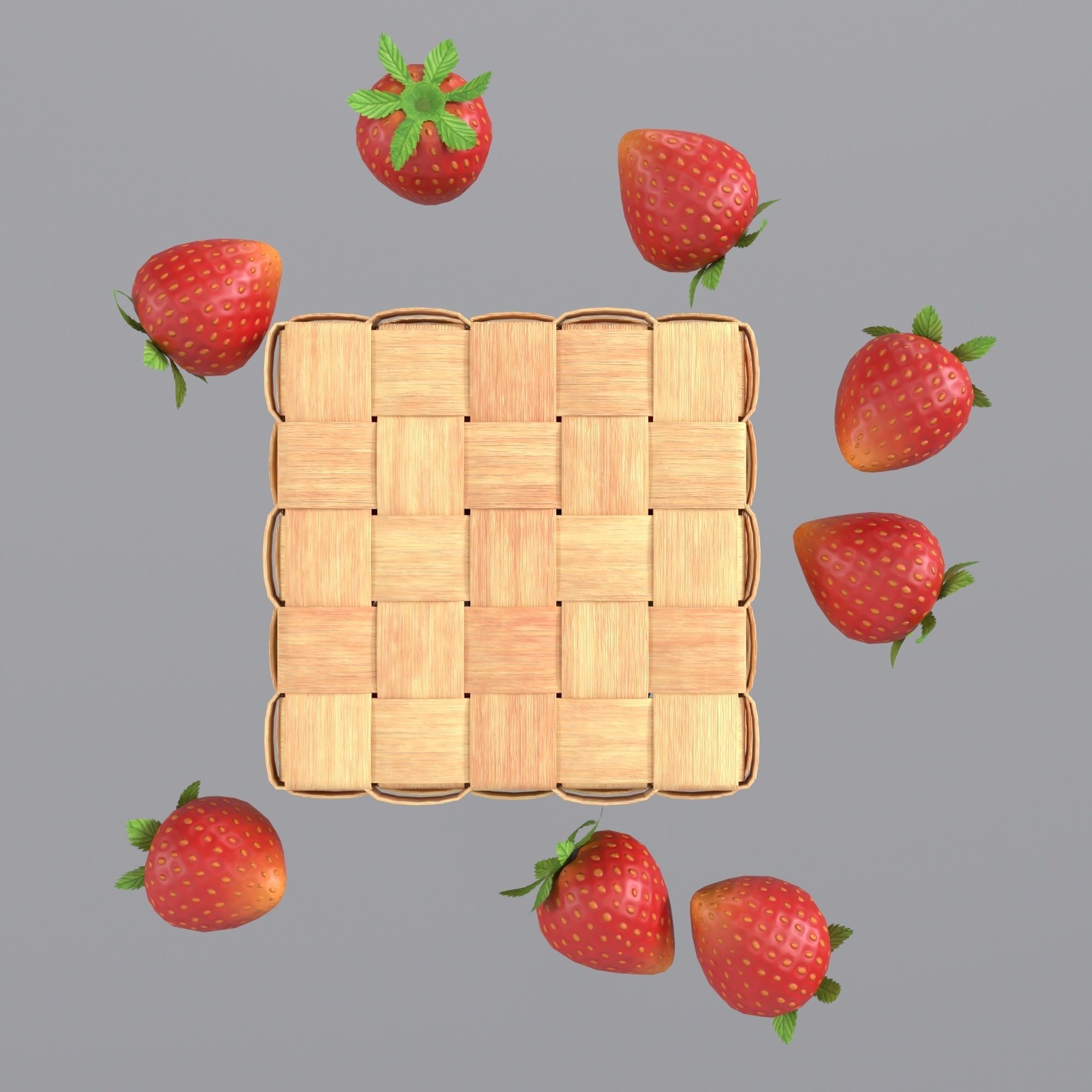 Basket with strawberries 3D model_4