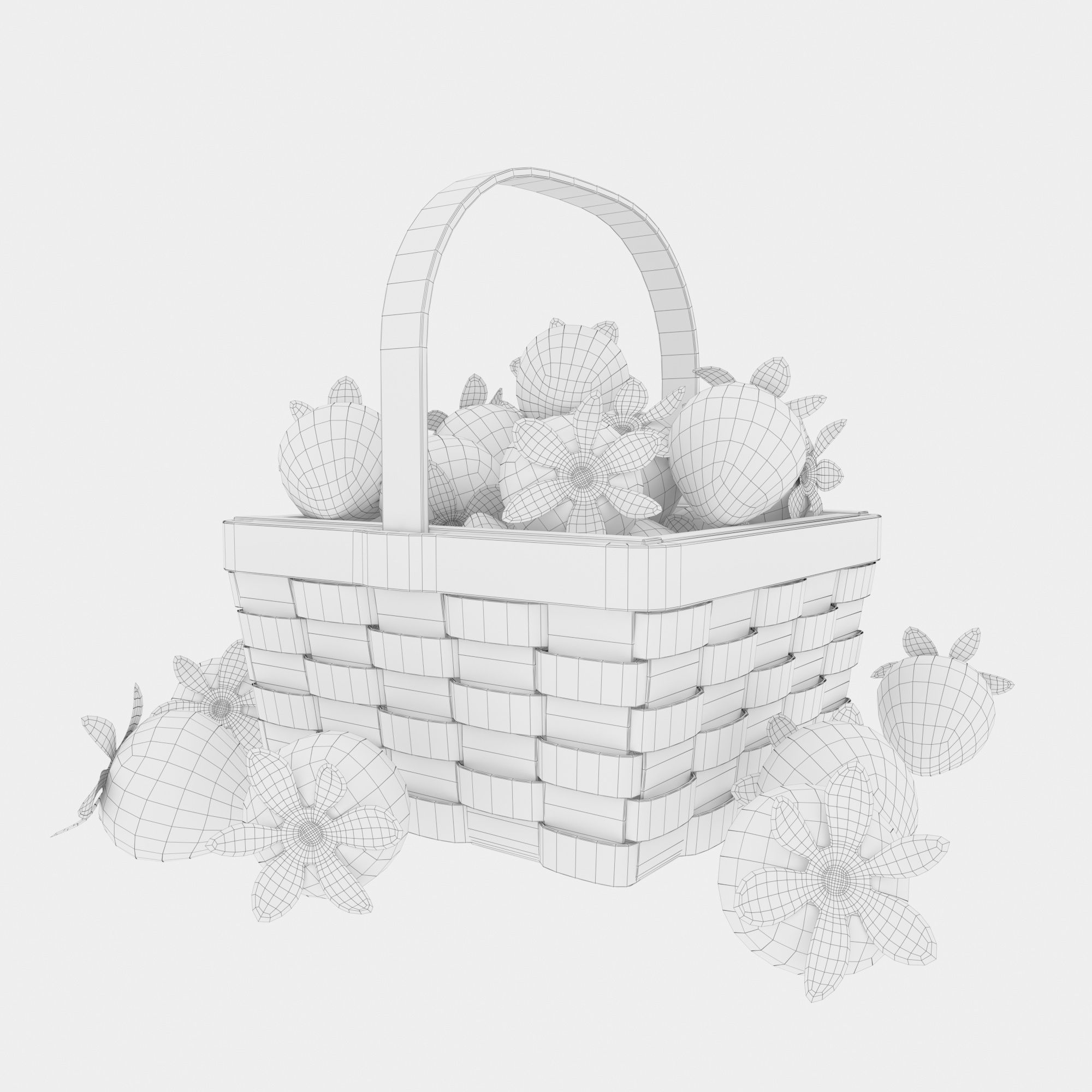 Basket with strawberries 3D model_9