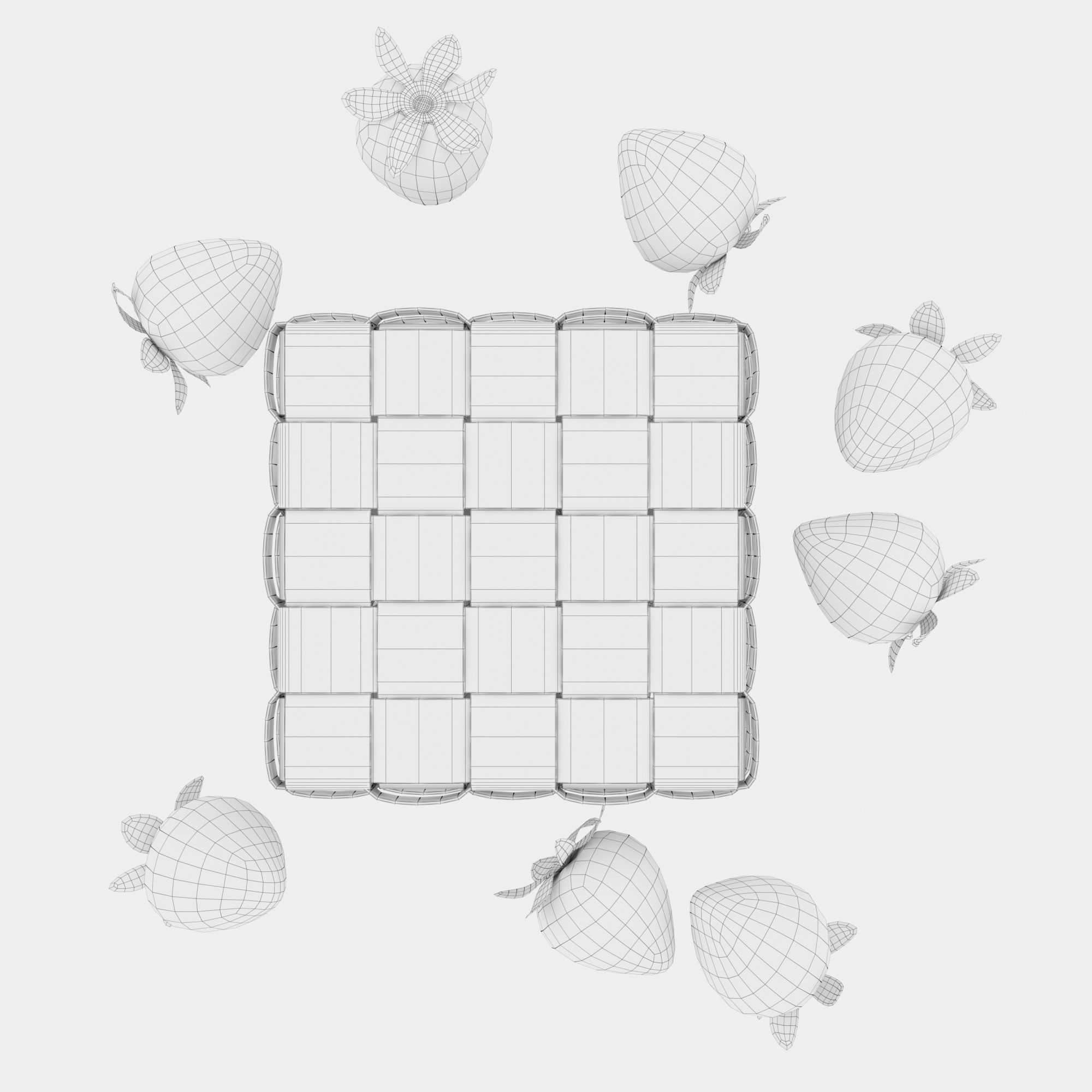 Basket with strawberries 3D model_6