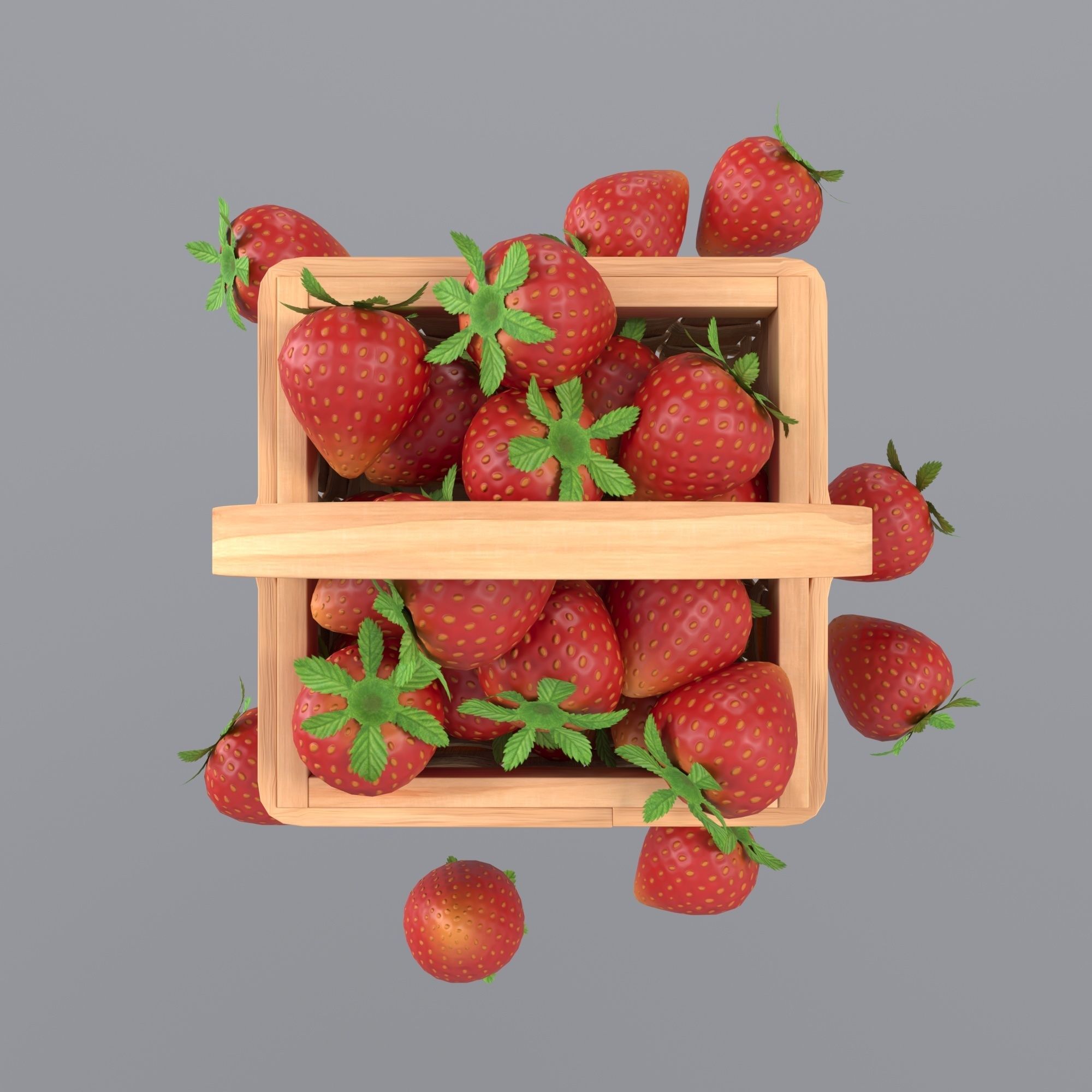 Basket with strawberries 3D model_3