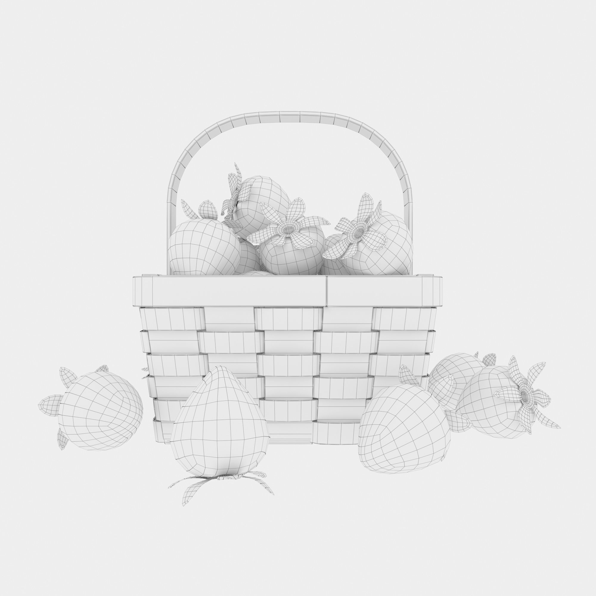 Basket with strawberries 3D model_8