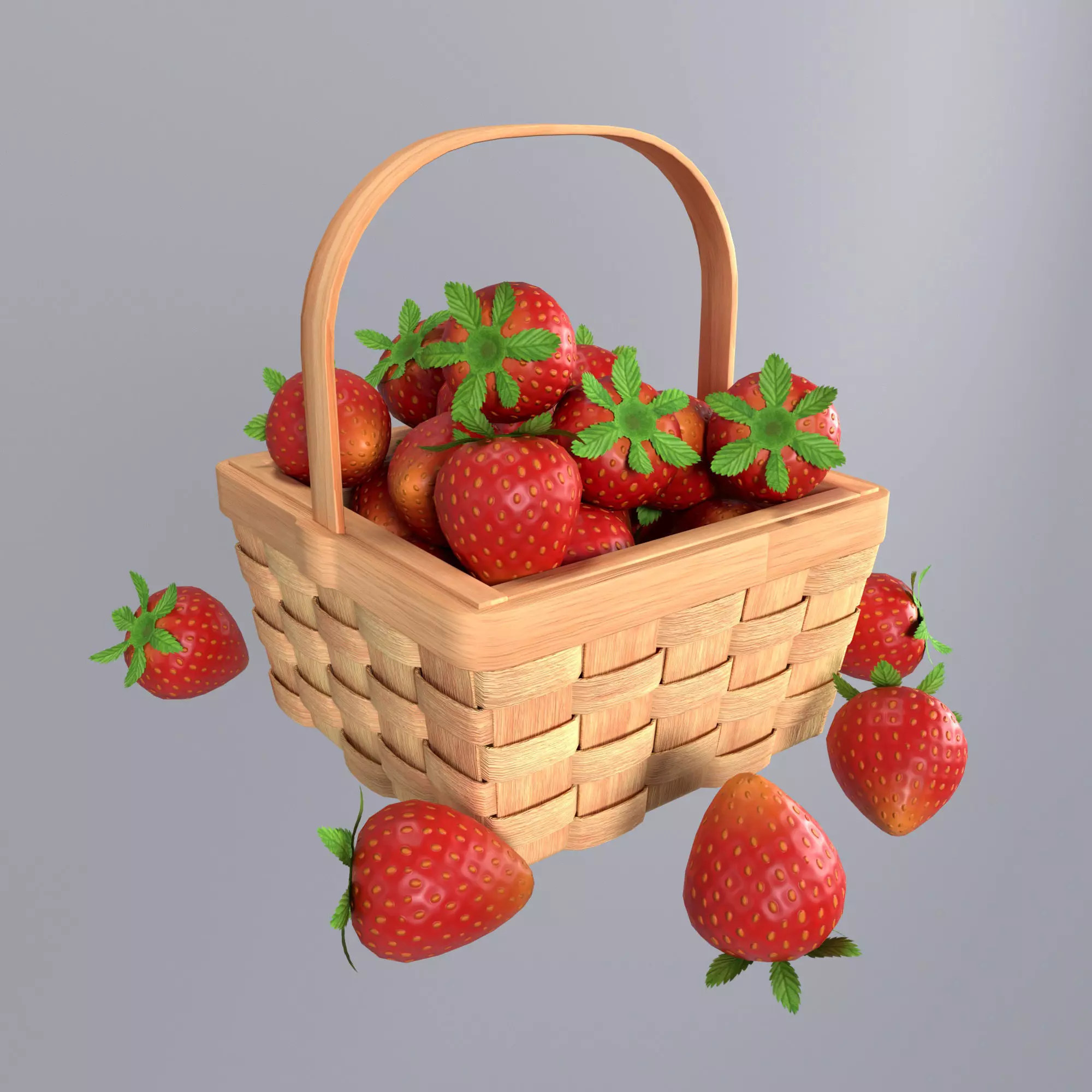 Basket with strawberries 3D model_0
