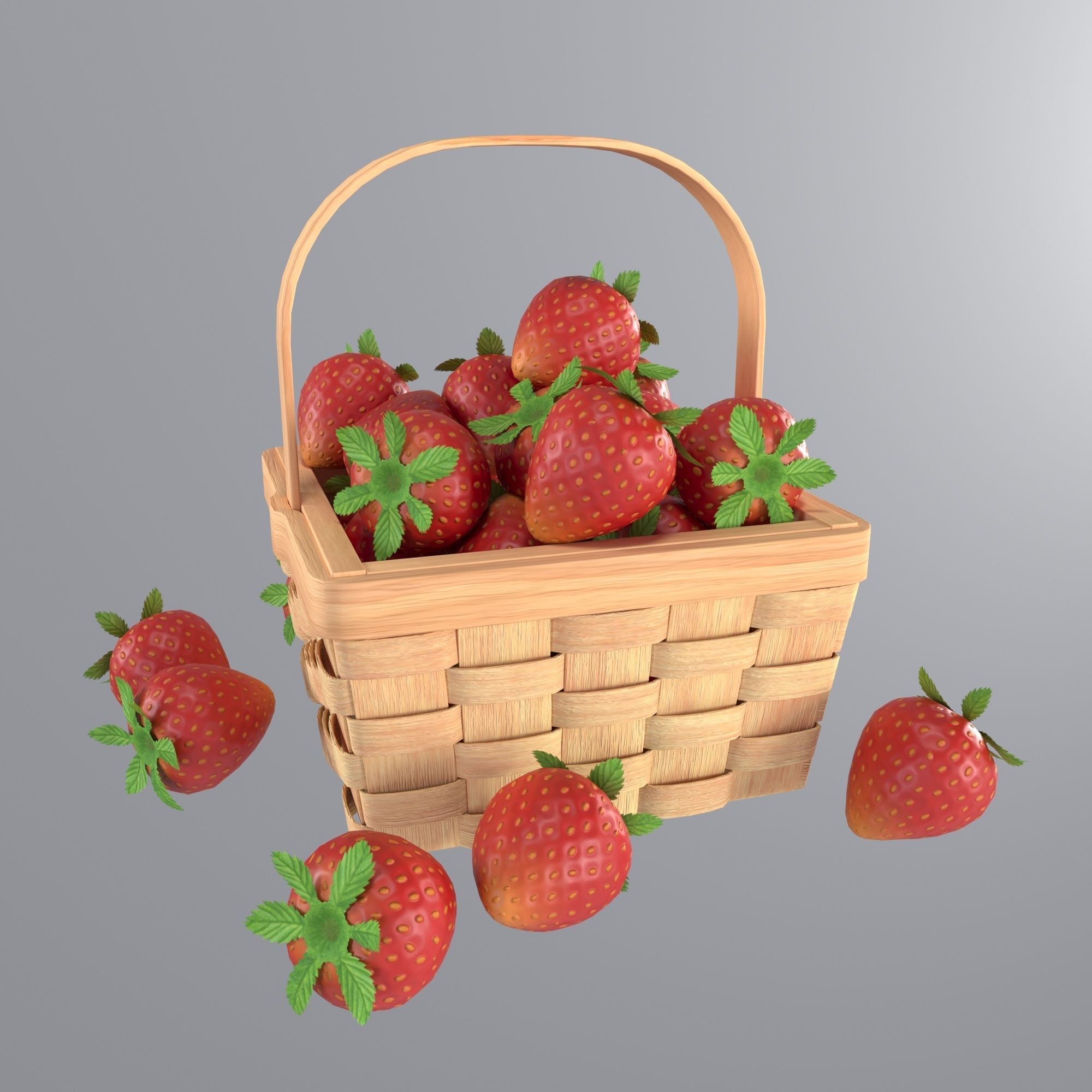 Basket with strawberries 3D model_2
