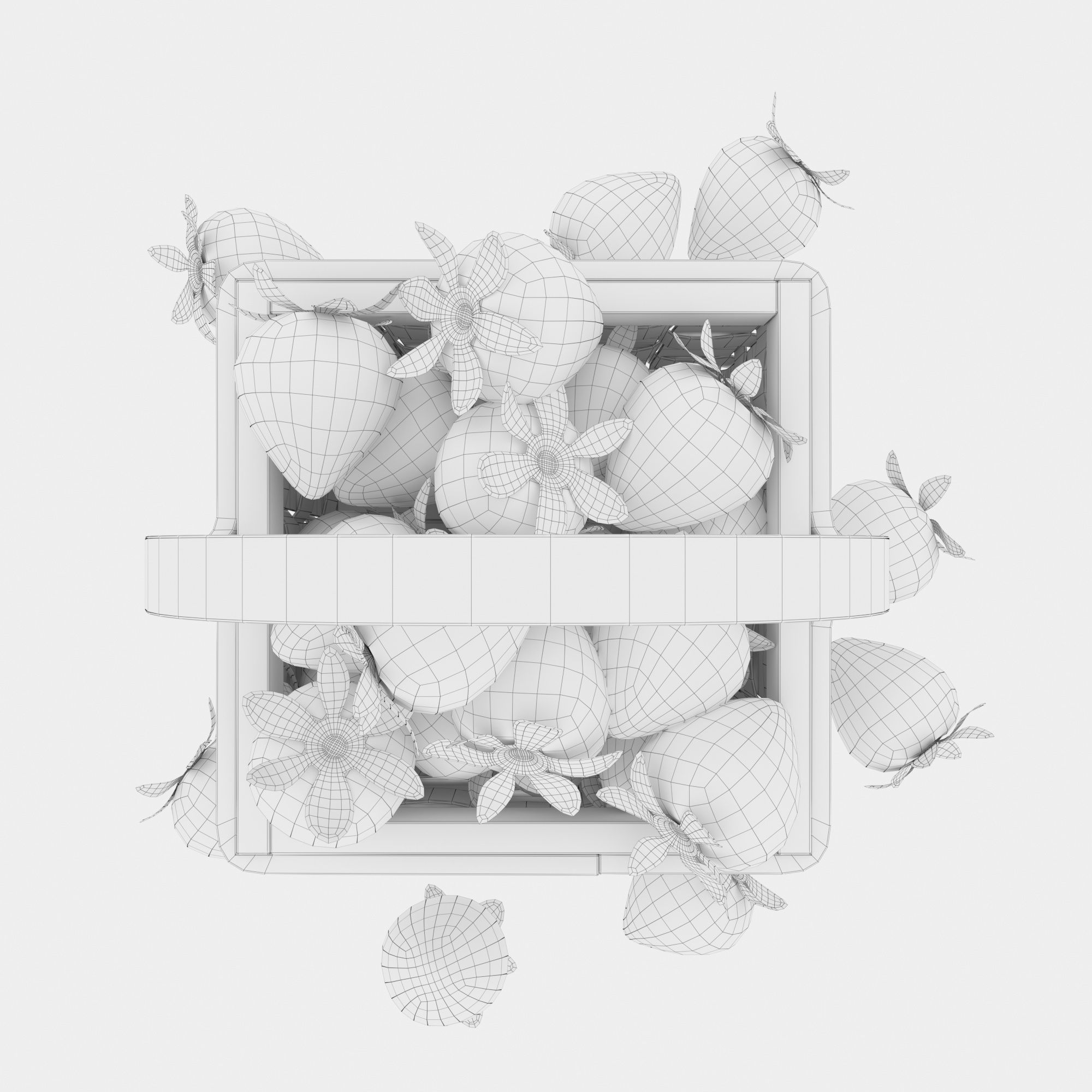 Basket with strawberries 3D model_7