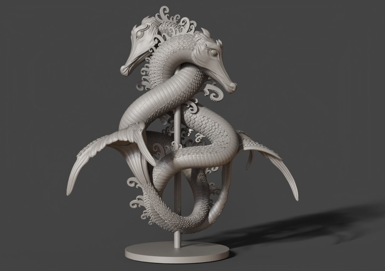 Sea Dragons Sculpture 3D print model_6