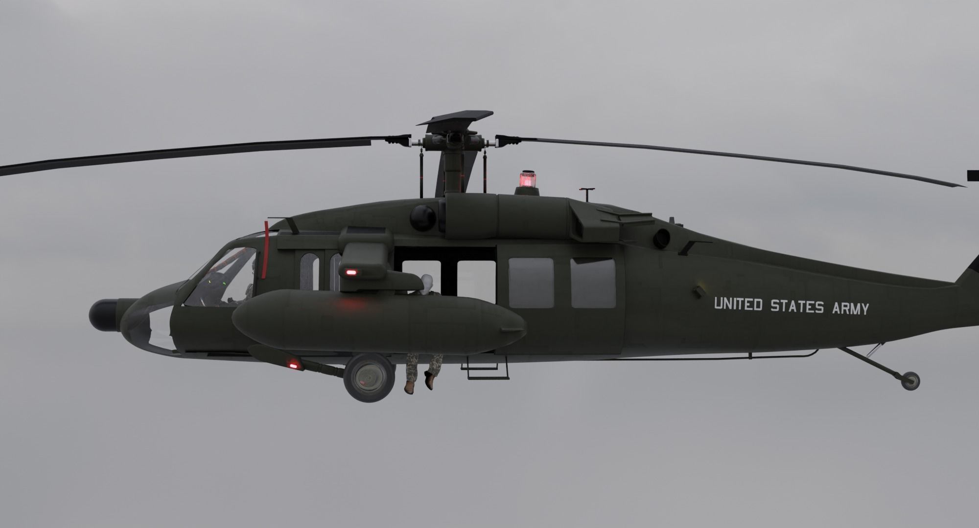 Black Hawk Helicopter With Pilots Low-poly 3D model_16