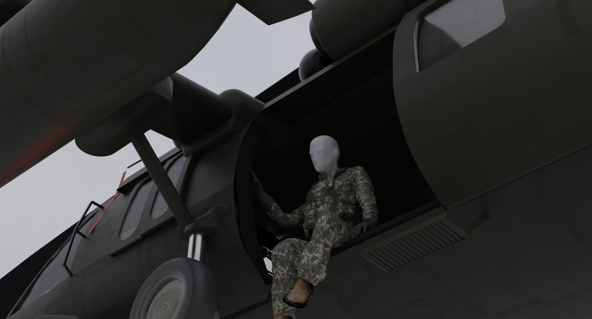 Black Hawk Helicopter With Pilots Low-poly 3D model_18