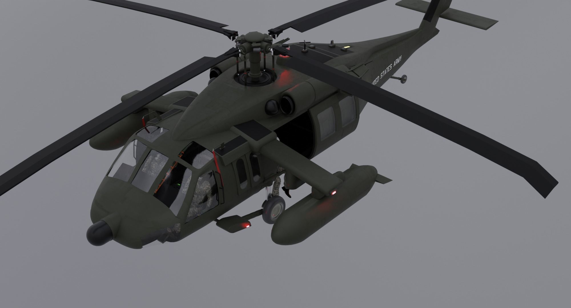 Black Hawk Helicopter With Pilots Low-poly 3D model_3