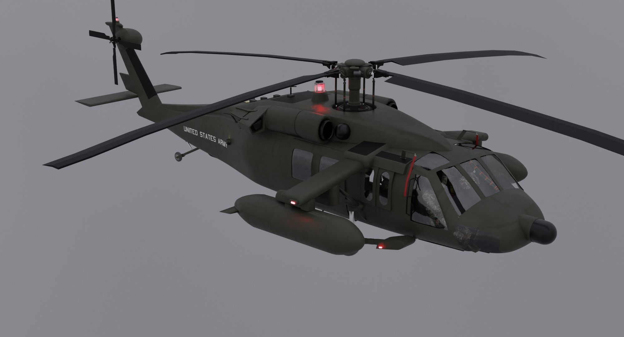 Black Hawk Helicopter With Pilots Low-poly 3D model_7