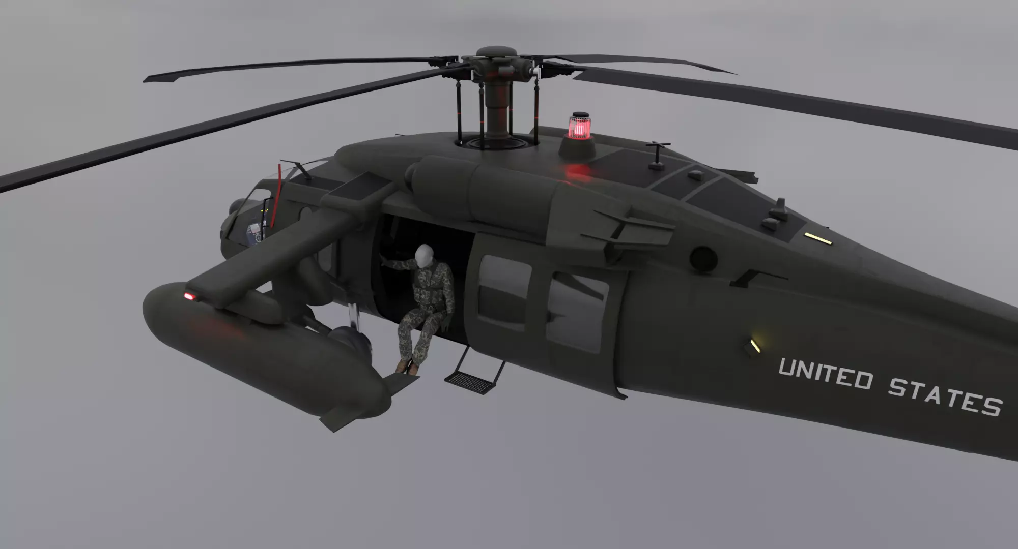 Black Hawk Helicopter With Pilots Low-poly 3D model_0