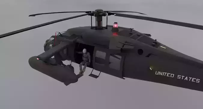 Black Hawk Helicopter With Pilots Low-poly 3D model