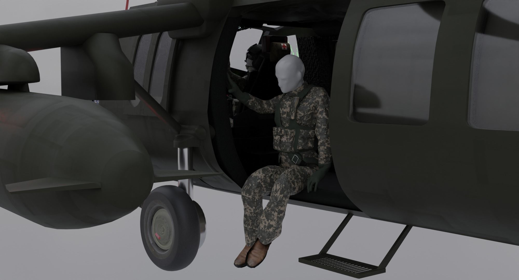 Black Hawk Helicopter With Pilots Low-poly 3D model_2