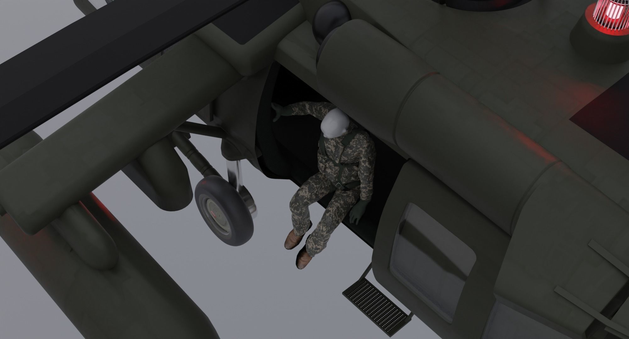 Black Hawk Helicopter With Pilots Low-poly 3D model_8