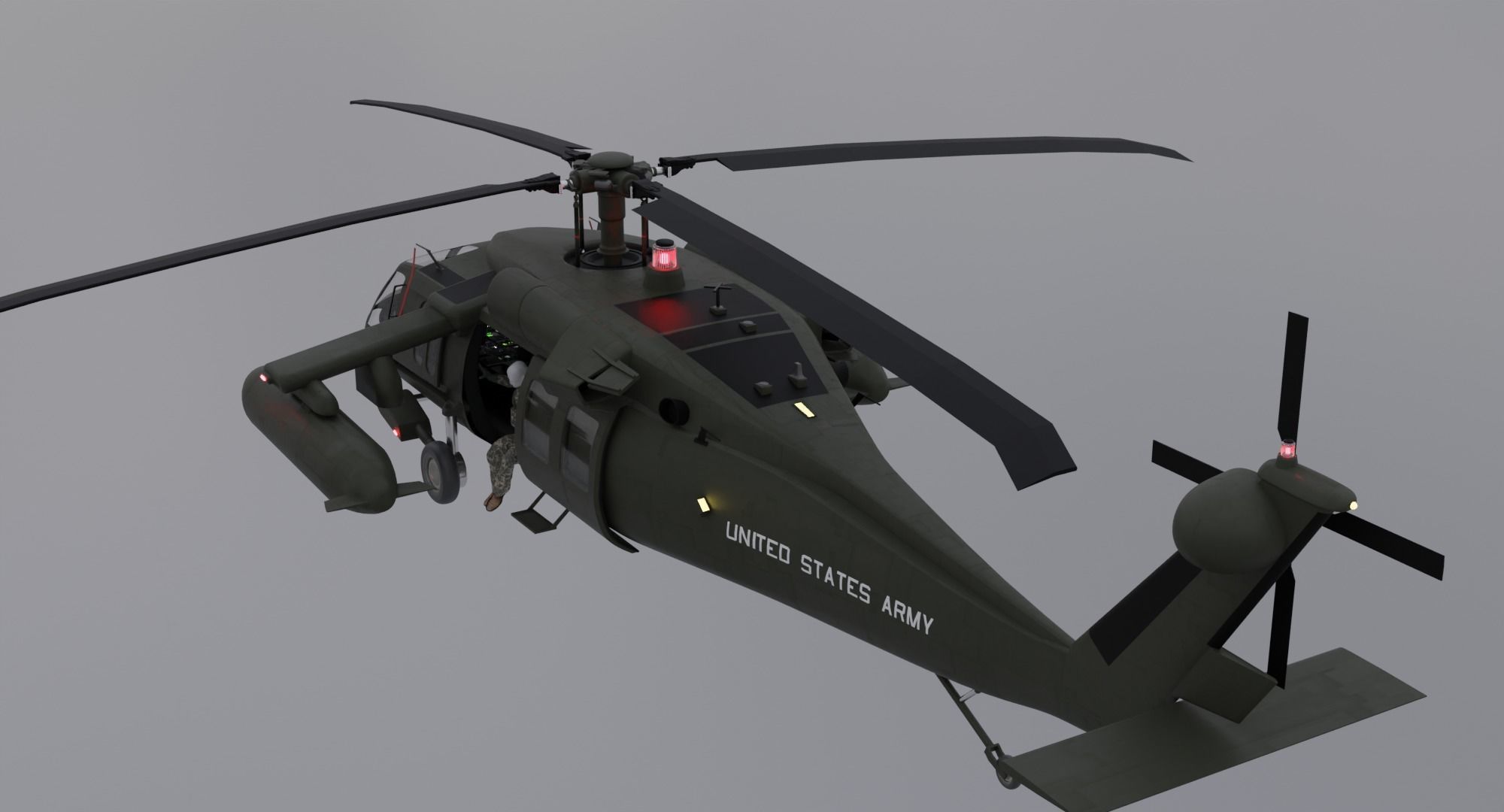 Black Hawk Helicopter With Pilots Low-poly 3D model_4