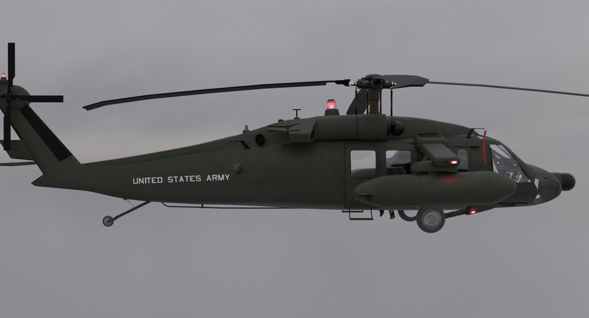Black Hawk Helicopter With Pilots Low-poly 3D model_5