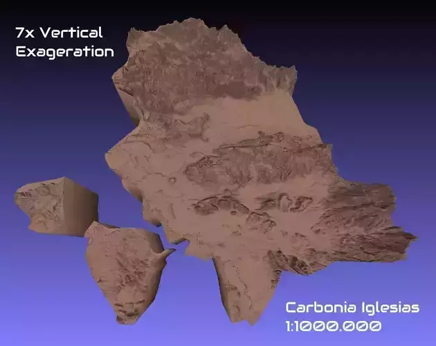 Italy 3D Map of Carbonia Iglesias Provice 1 to 1000000 3D print model