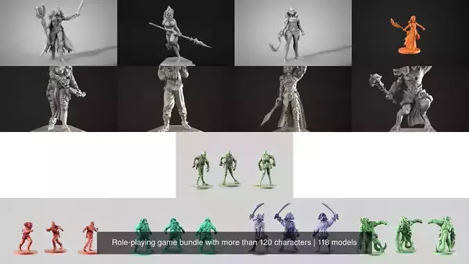 Role-playing game bundle with more than 120 characters 3D Model Collection