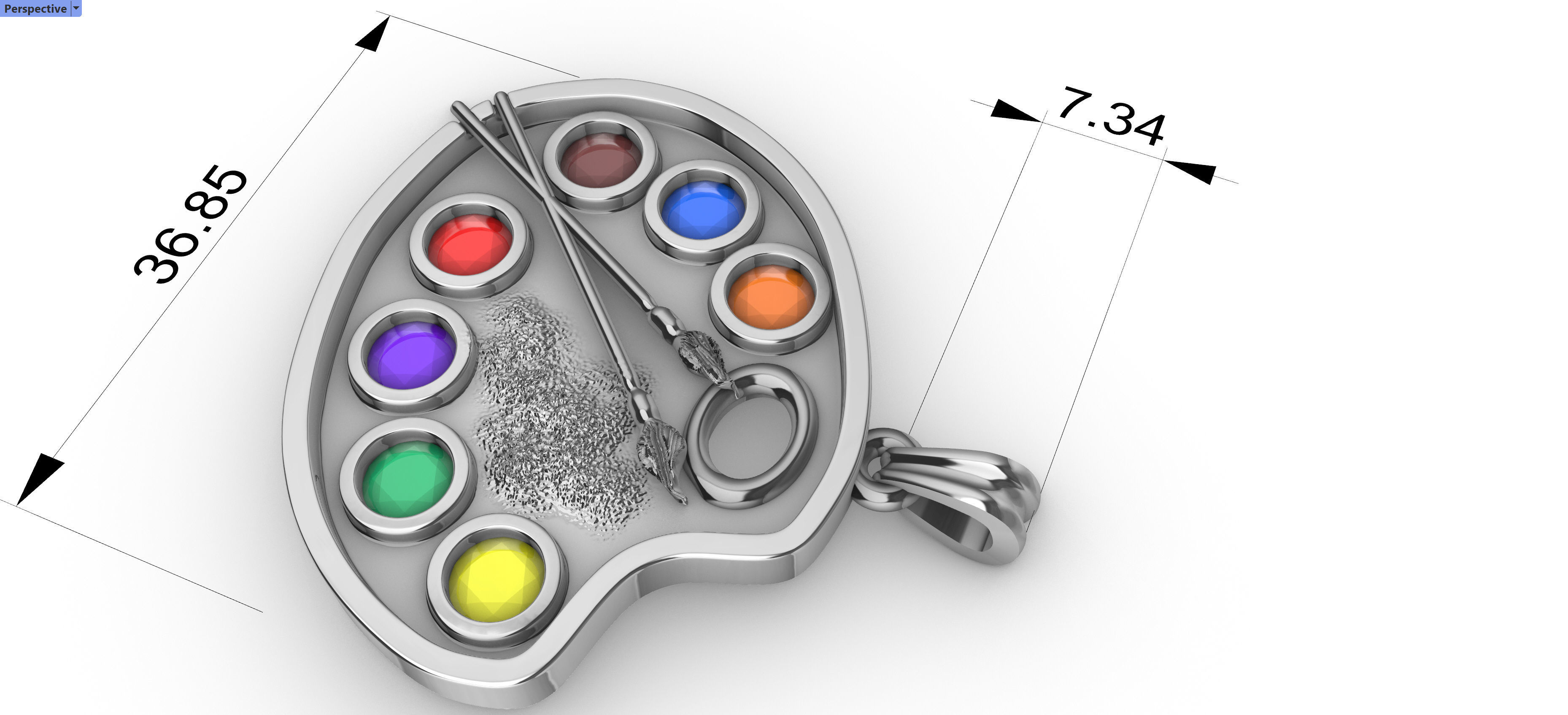 Artist Paint Palette Brush Necklace Pendant Charm Jewelry 3D print model_7