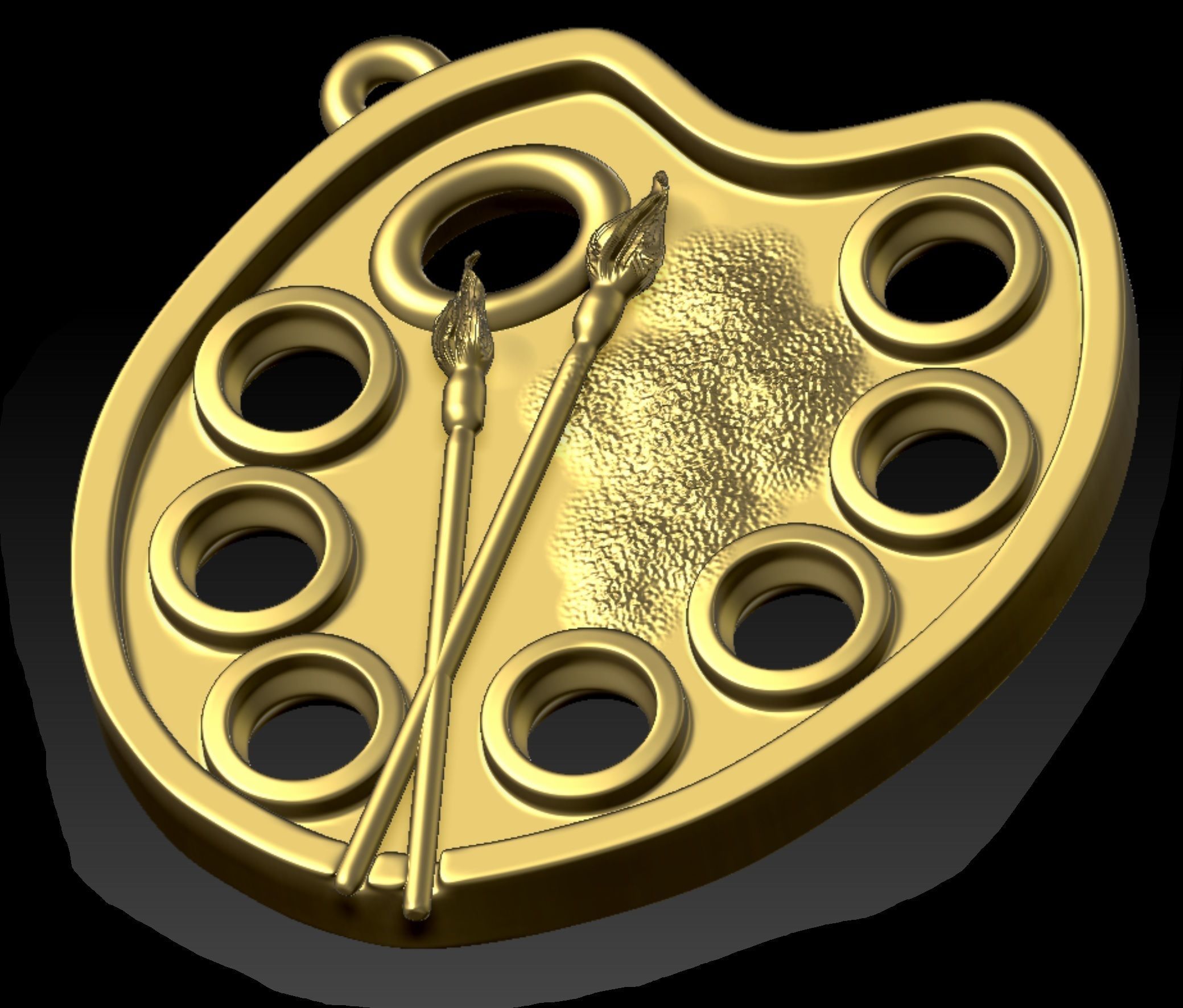 Artist Paint Palette Brush Necklace Pendant Charm Jewelry 3D print model_2