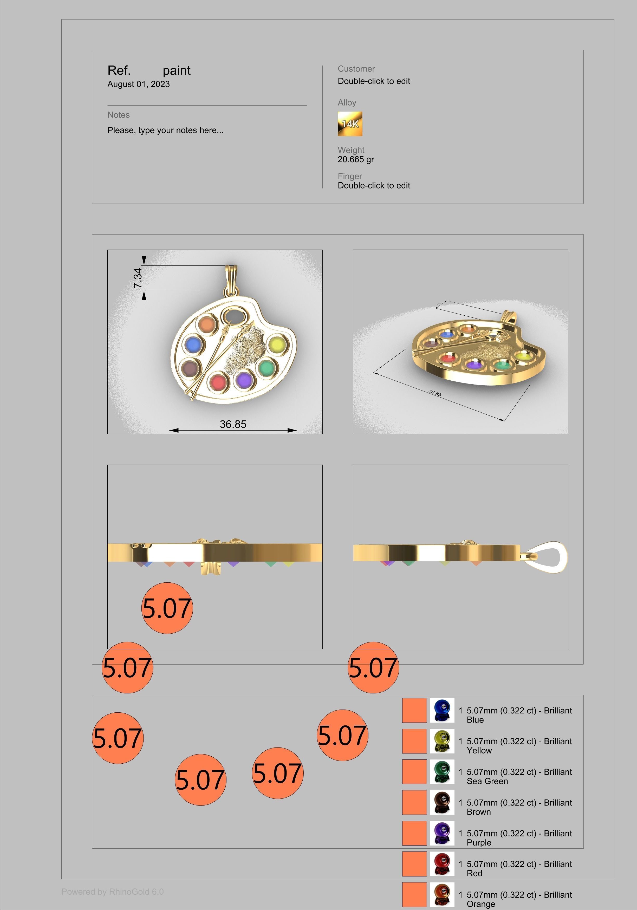 Artist Paint Palette Brush Necklace Pendant Charm Jewelry 3D print model_3