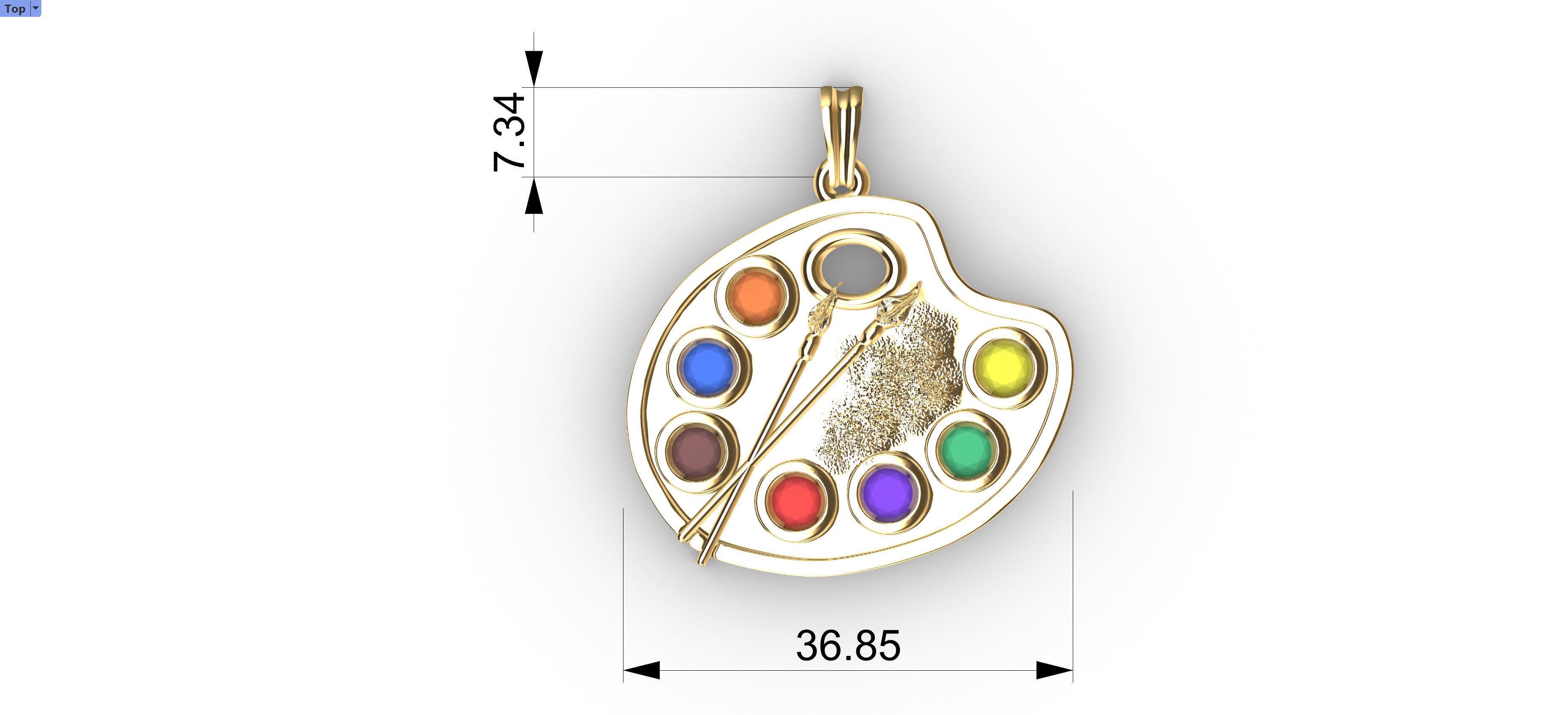 Artist Paint Palette Brush Necklace Pendant Charm Jewelry 3D print model_6