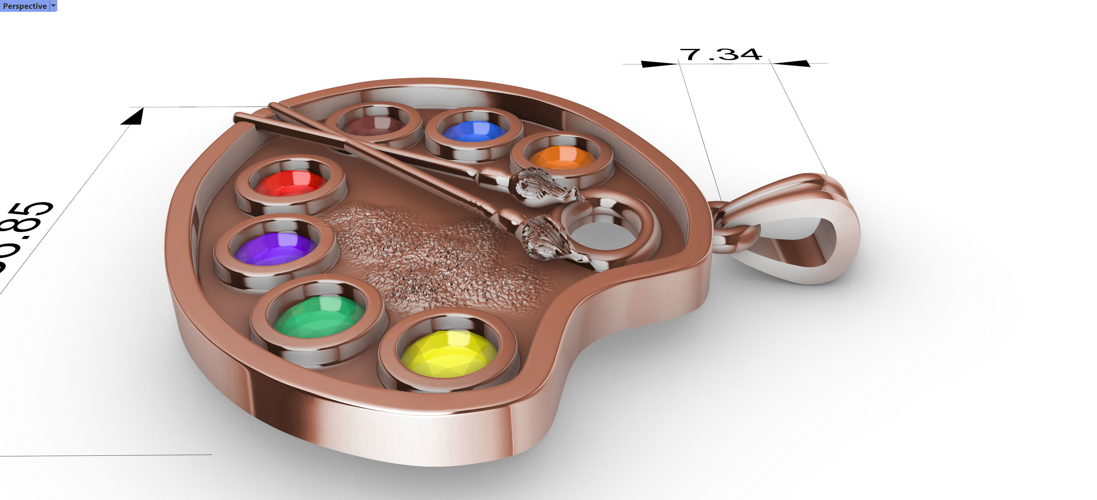 Artist Paint Palette Brush Necklace Pendant Charm Jewelry 3D print model_4