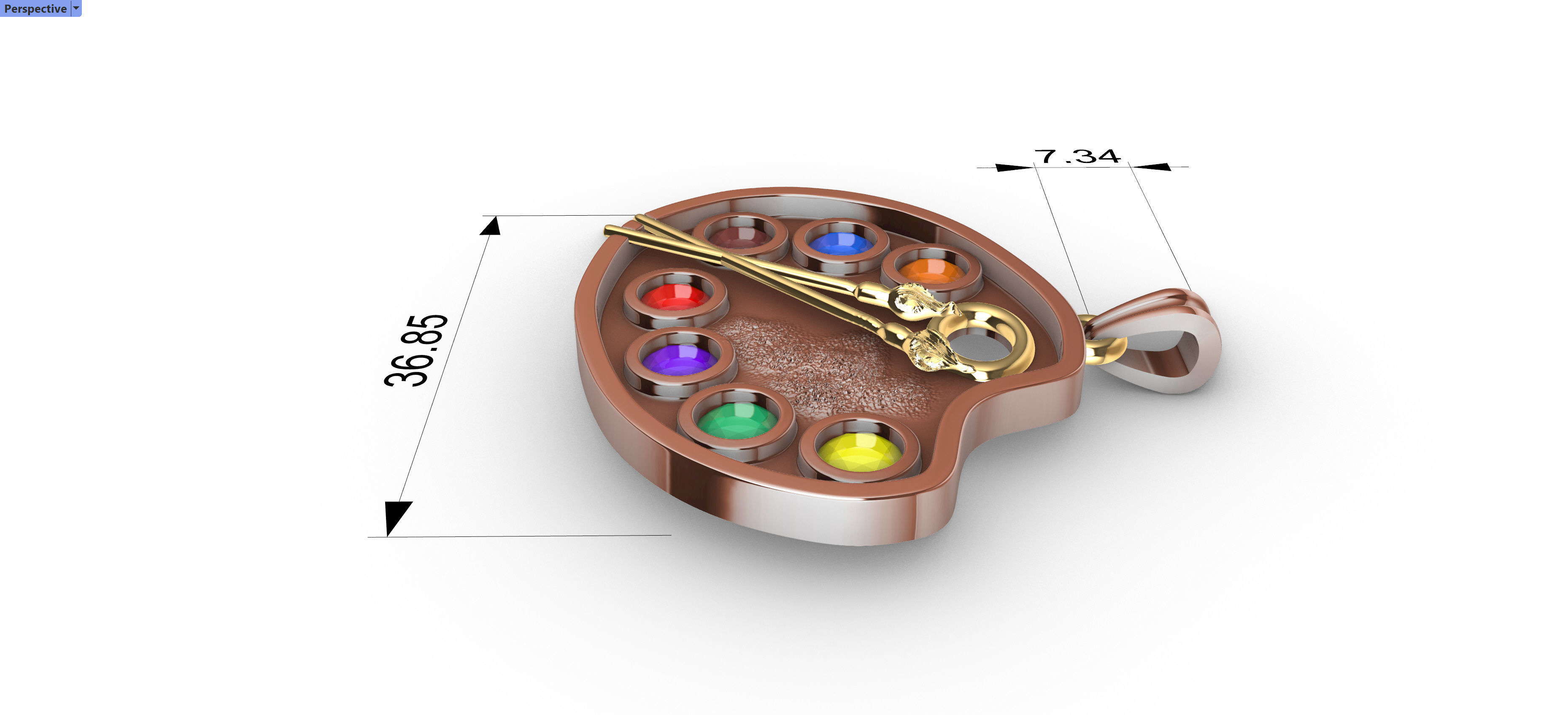 Artist Paint Palette Brush Necklace Pendant Charm Jewelry 3D print model_8