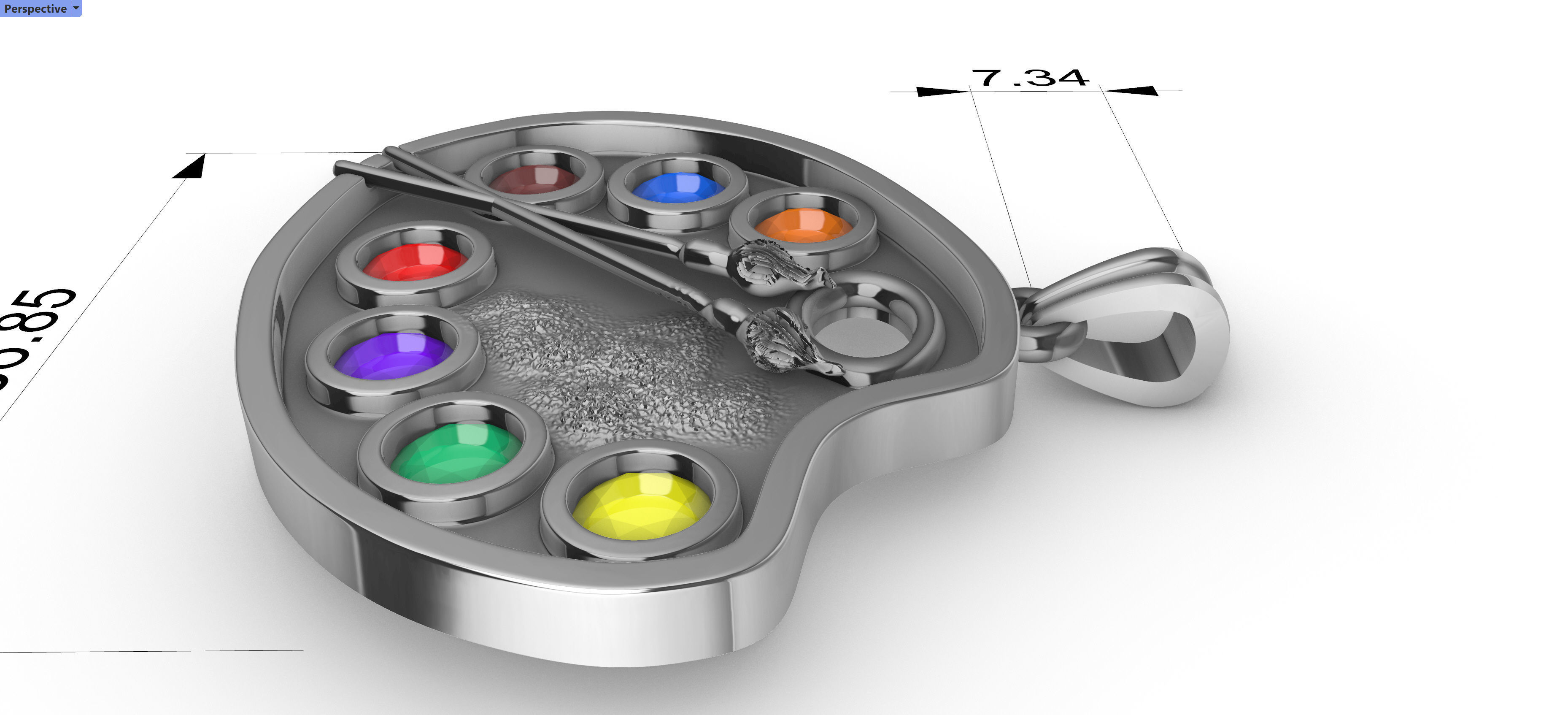 Artist Paint Palette Brush Necklace Pendant Charm Jewelry 3D print model_9