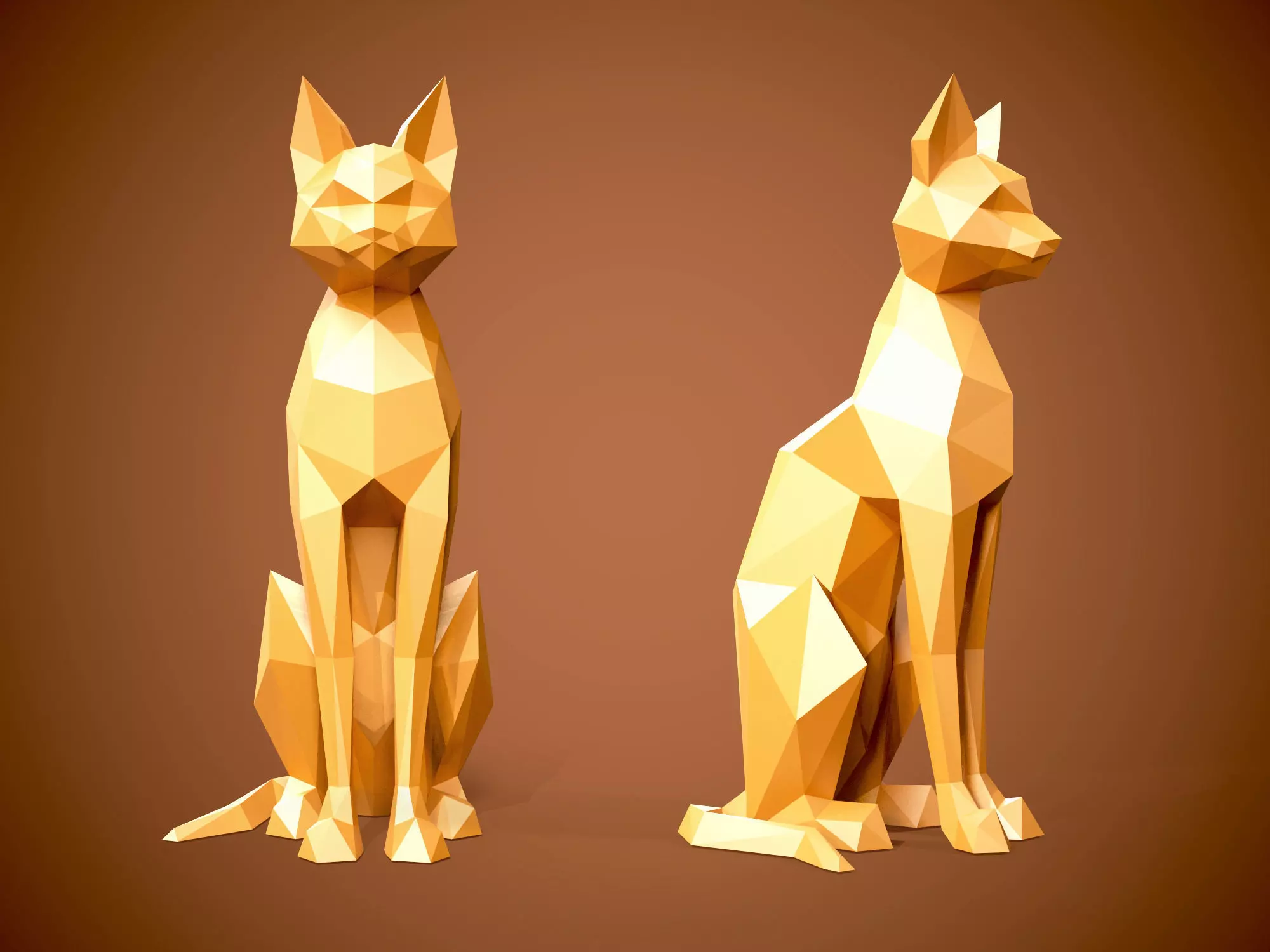 Low Poly Cat 3d model and Pepakura 3D print model_0